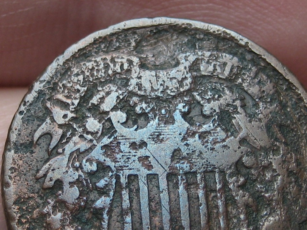 1864 Two 2 Cent Piece Large Motto, About Good Details, Rotated Reverse Die Error