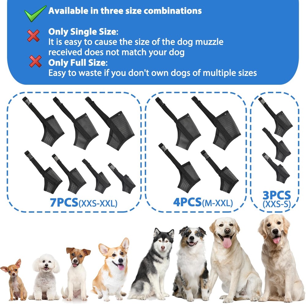 LUCKYPAW Dog Muzzle Suits for Small Medium Large Dogs, Mesh Muzzle Anti Bitin...