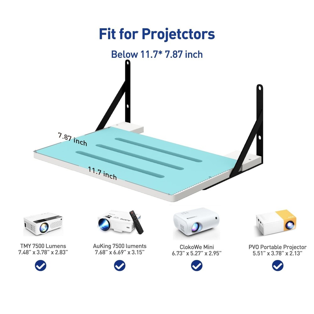 Black White Small Mini Projector Shelf for Wall, Cable Box / Router Shelf,Flo...