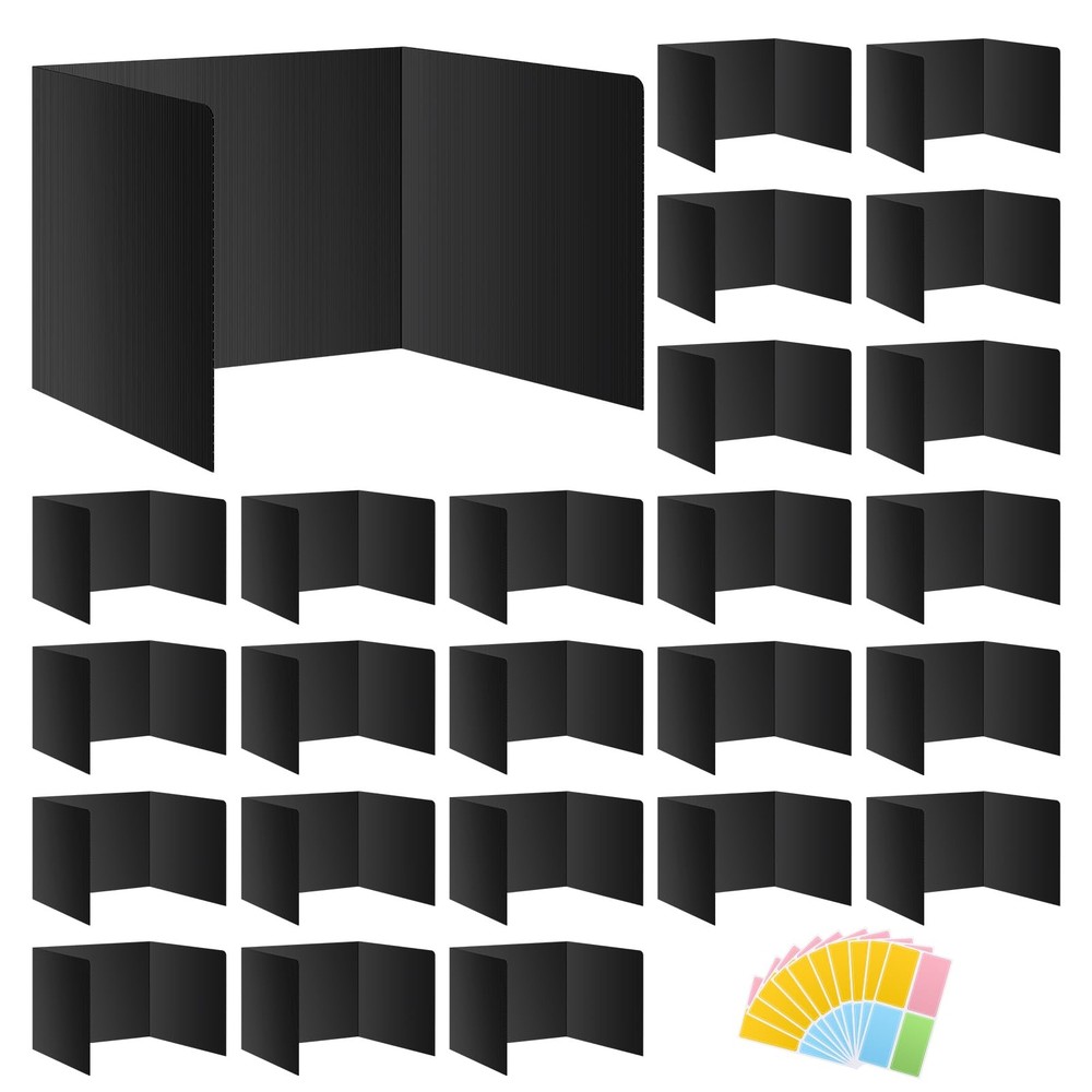 Black 24-Pack Desk Dividers for Students, Waterproof Durable Plastic Study Ca...