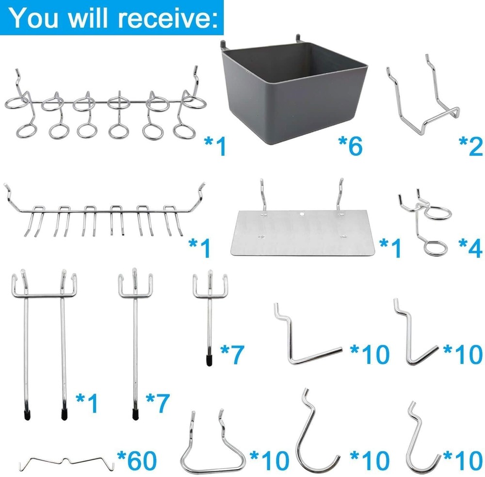 Efficient Tool Organization: 140-Piece Peg Hook Set with Bins and Hooks