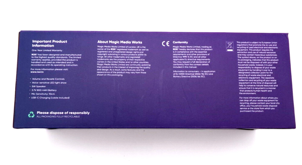 ROXi Wireless Karaoke Microphone USB Rechargeable Echo Control Mic