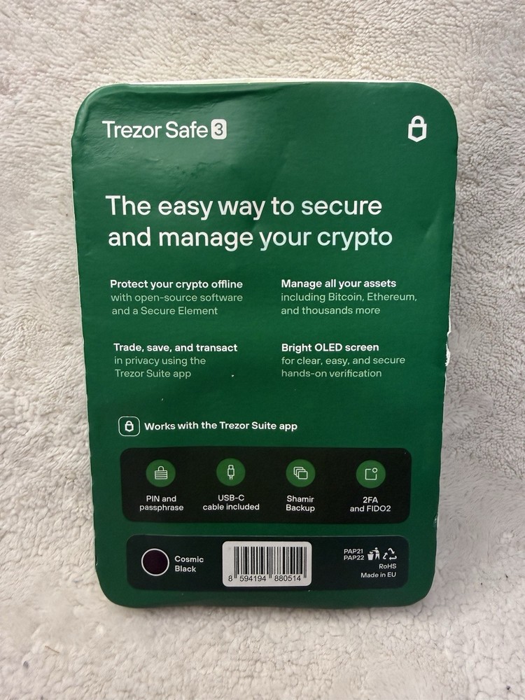 Trezor Safe 3 Crypto Hardware Wallet Secure Element Passphrase Black New
