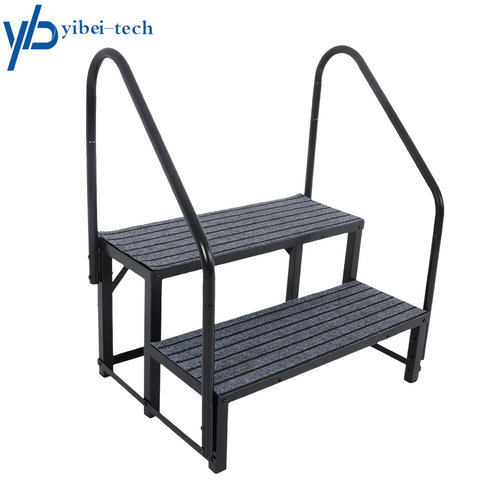 660 lbs Load Capacity 2 Step RV Steps with 2 Handrails w/Step Mat For Trailers