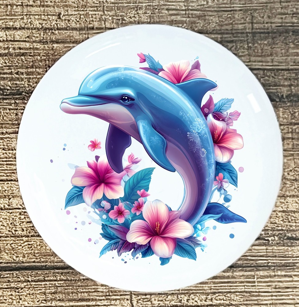 DOLPHIN  FLORAL back round White ceramic knob kitchen cabinet pull STYLE 21