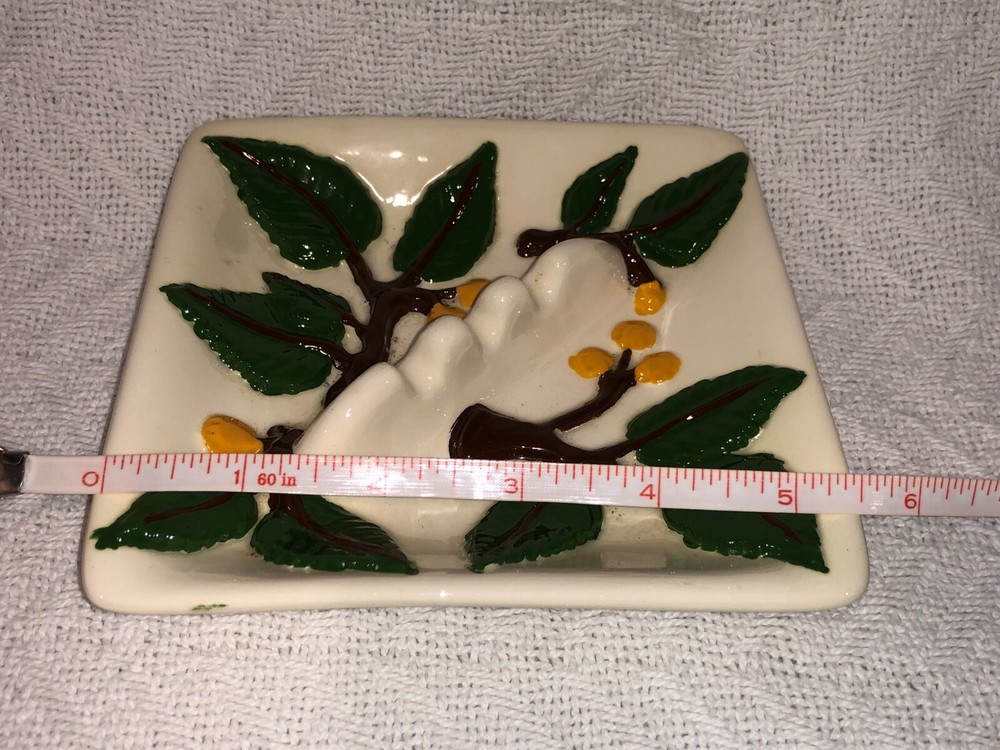 6" X 6" CERAMIC HAND PAINTED COLORFUL "Lemon Tree Branches" Square ASHTRAY
