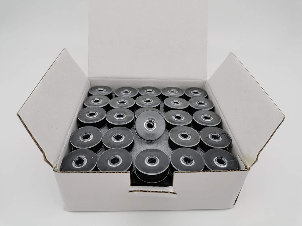 DOUBLELIN Prewound Bobbin, Size M, Style M, Black, 75Pcs per Box, Plastic Sided,