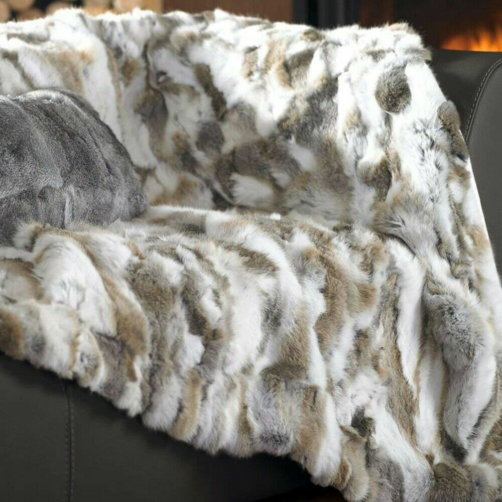 Luxury Soft Real Rabbit Fur Throw Warm Large Sofa Bedspread Blanket 55x63''