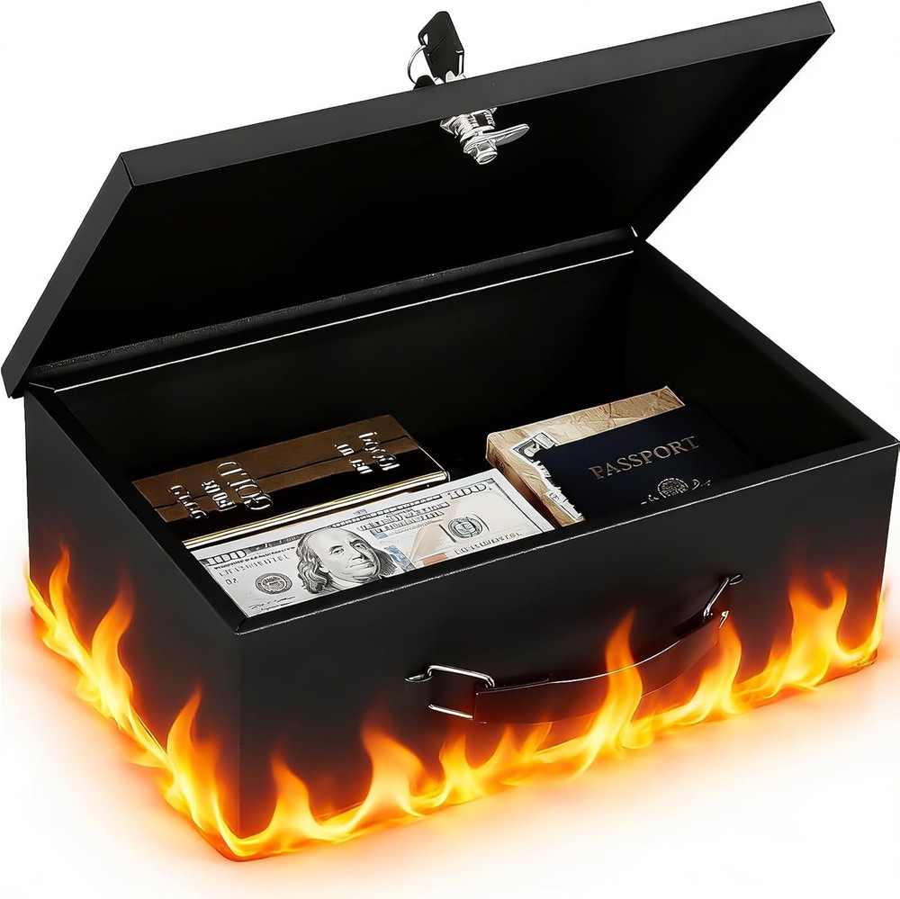Fireproof Document Box with Key Lock, Small Lock Boxes for Personal Items, Fire