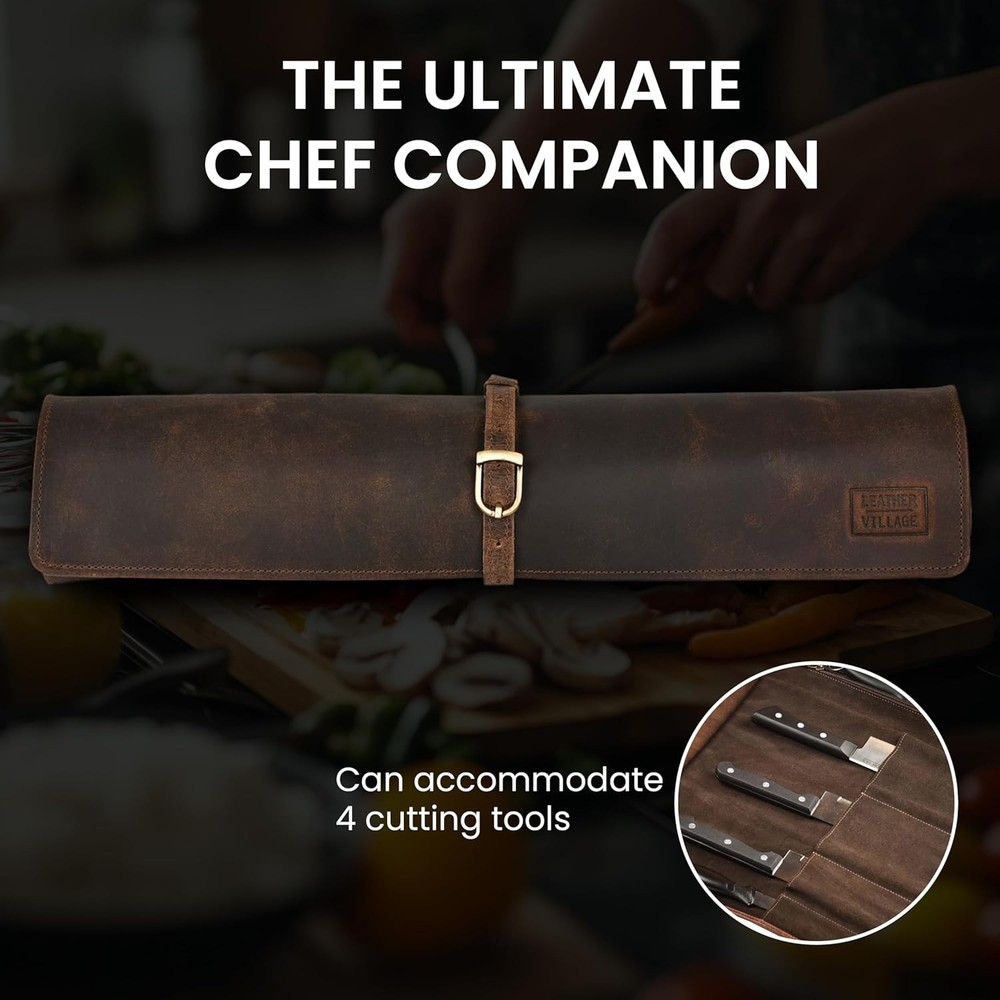 Genuine Leather Knife Roll Bag