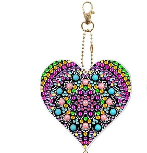 New Hand Beaded Heart Rear View Mirror Suncatcher