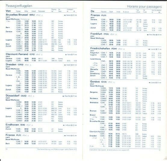 Crossair timetable 1991/03/31