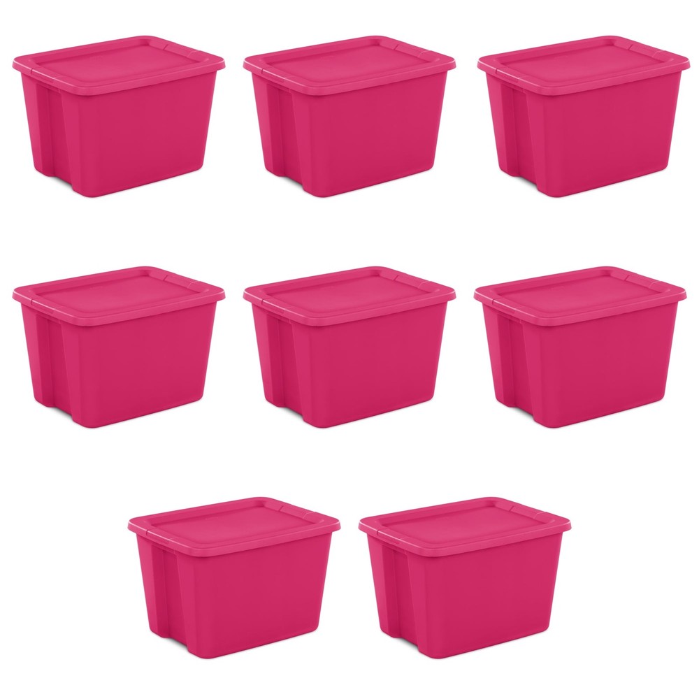 Sterilite Large Storage Bin, 18 Gallon Durable Plastic Storage Tote Pink, 8 Pack