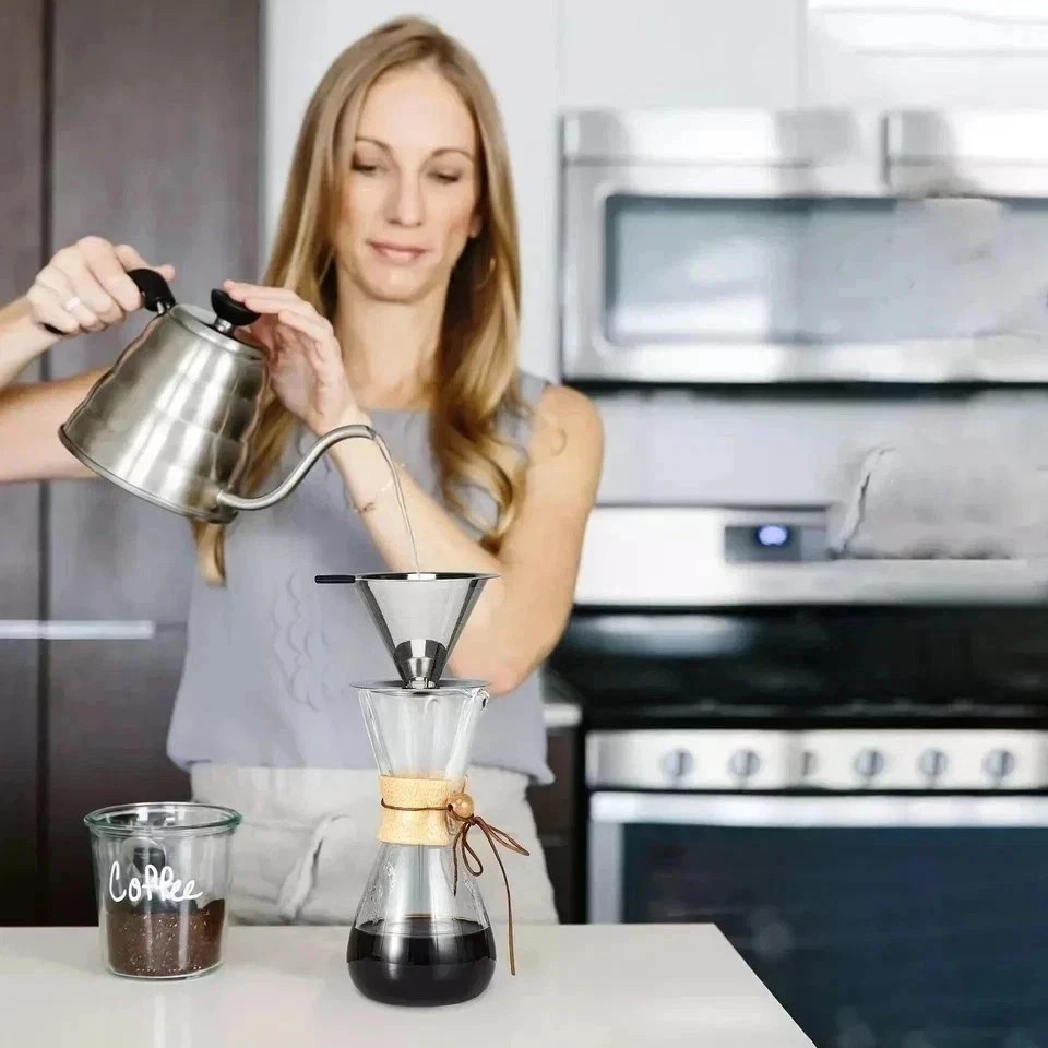 Pour Over Coffee Dripper Slow Drip Paperless Coffee Filter Double Mesh Stainless