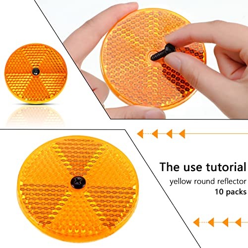10 Pack Front Round Reflector for Driveway Fence Gate Posts Trailers Yellow