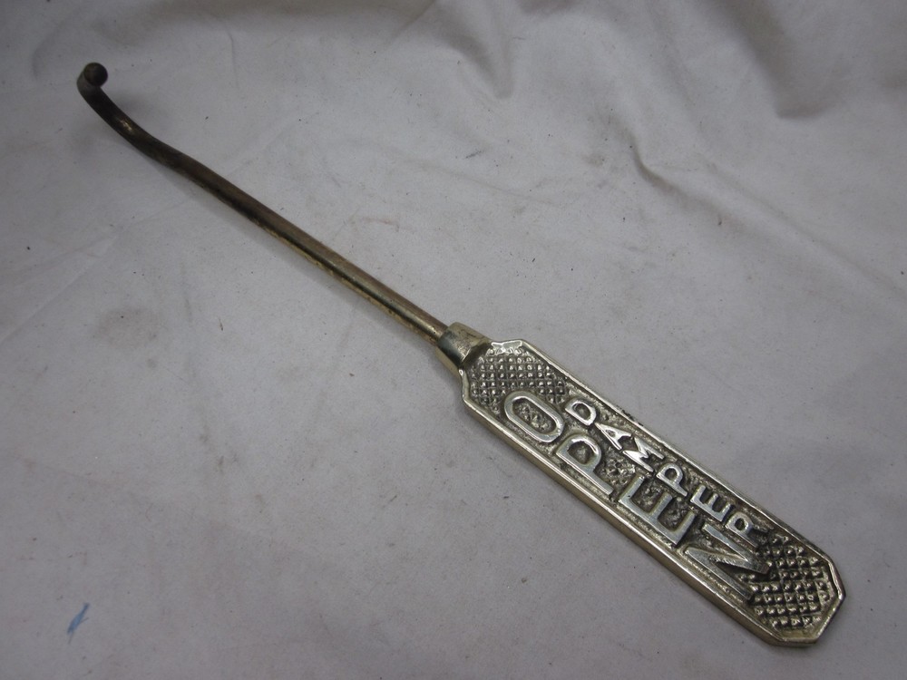 vintage brass DAMPER OPEN CLOSED hook flue pull arm rod handle