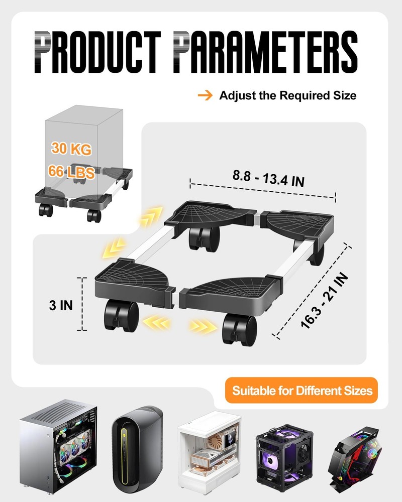 Computer Tower Stand, Adjustable Mobile CPU Stand with Rolling Caster...
