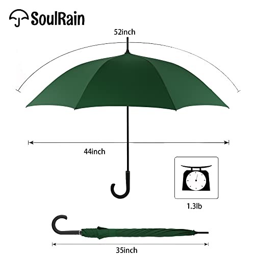 50 Inch Large Stick Umbrella Windproof Automatic Open Oversized J Handle Green