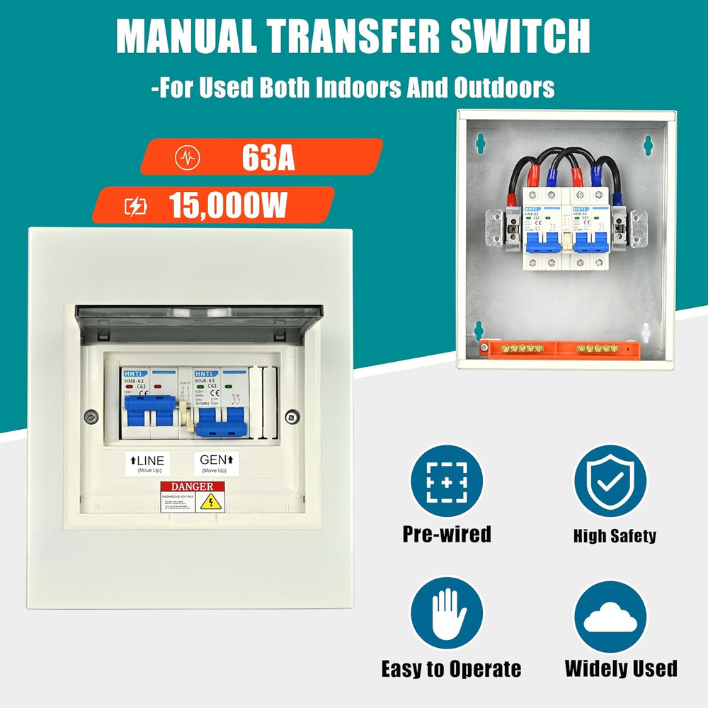 Transfer Switch for Home Generator, Upgraded 63 Amp Generator Transfer Switch, 1