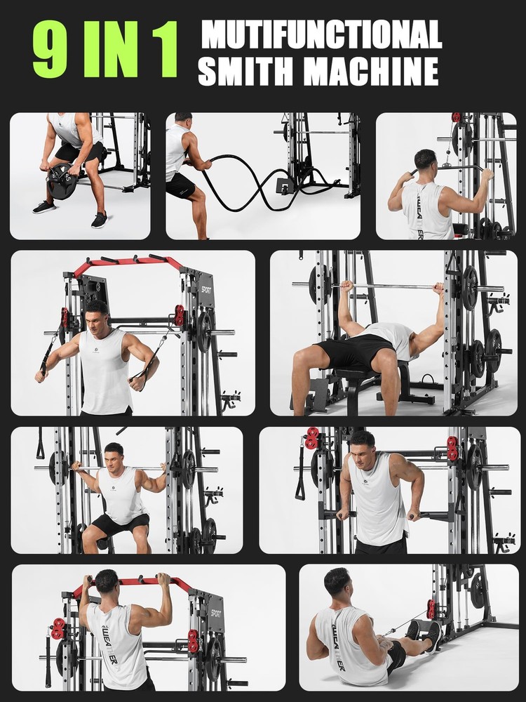 Smith Machine Strength Training Power Cage Lat-Pull Down System 2200lbSquat Rack