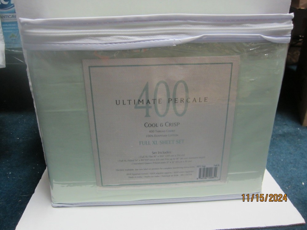 Ultimate Percale 400 Cool & Crisp Sage Full XL Sheet Set