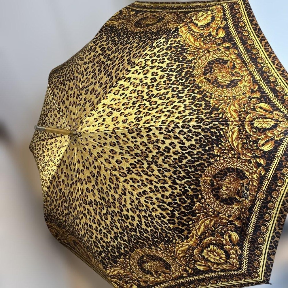 Versace Leopard Print Long Umbrella Metal Frame Decorative Handle Authentic