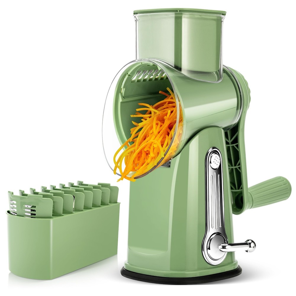 SUSTEAS Rotary Cheese Grater with Handle - Vegetable Shredder Medium, Green