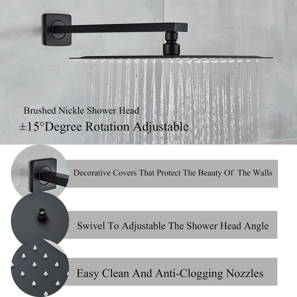 Shower Faucet System Set 3 Function 8 " Rainfall Head W/ Mixer Valve Wall Mount