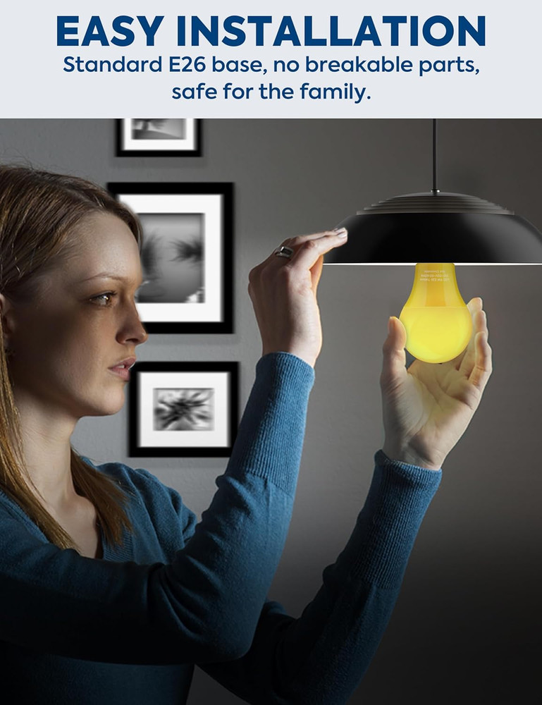 Yellow Bug Light Bulbs Outdoor, A19 LED 9W Amber Yellow, E26 Base, 4 Pack