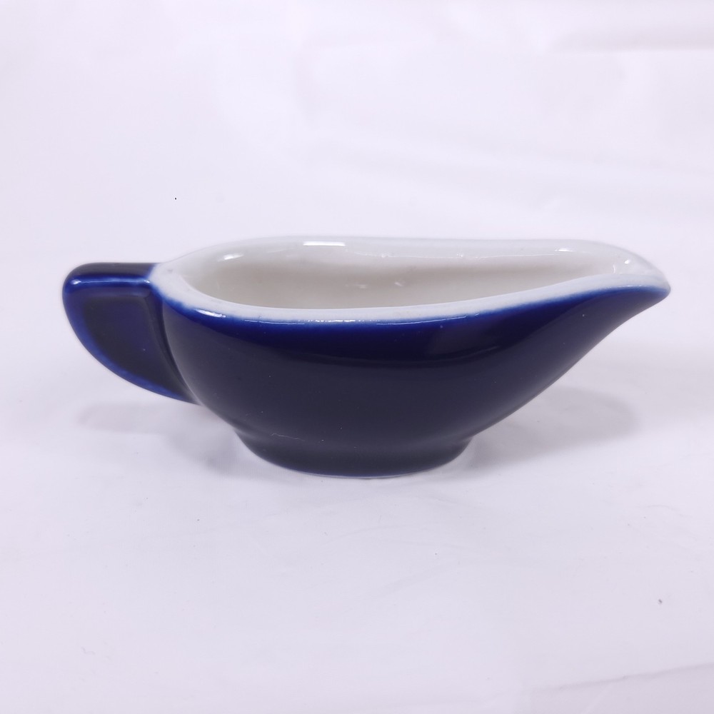 Miniature Blue Gravy Boat Style Creamer Pitcher Ceramic