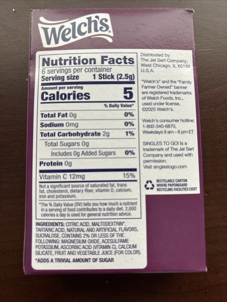 2 Grape Cranberry Drink Mix Zero Sugar Singles Go Welch's