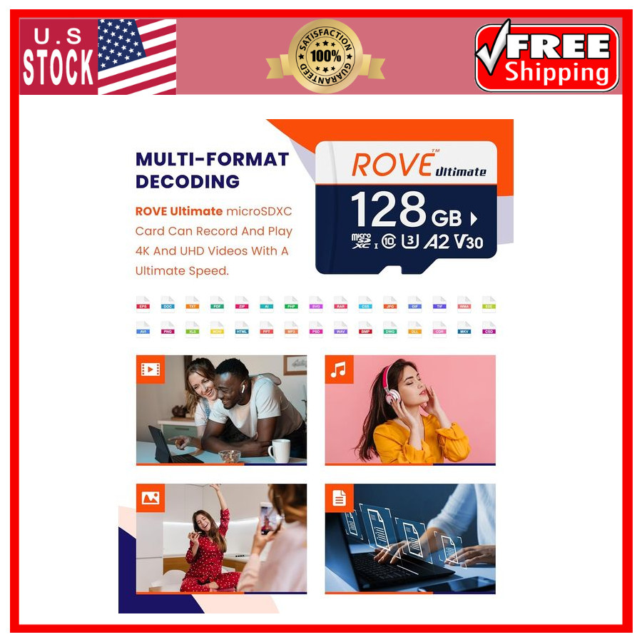 ROVE Ultimate Micro SD Card microSDXC 128GB Memory Card with USB 3.2 Type C