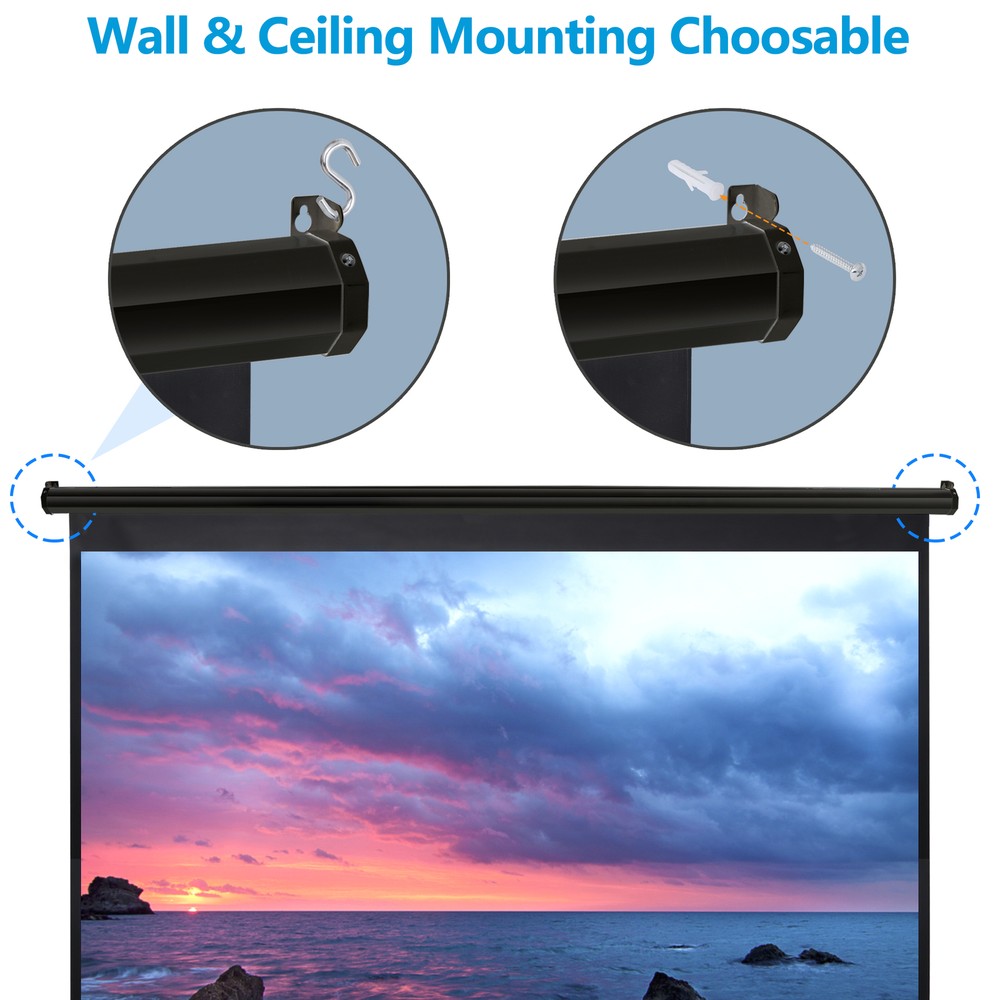 Projector Screen Pull Down 80 inch 16:9 HD Black Projection Screen Home Theater