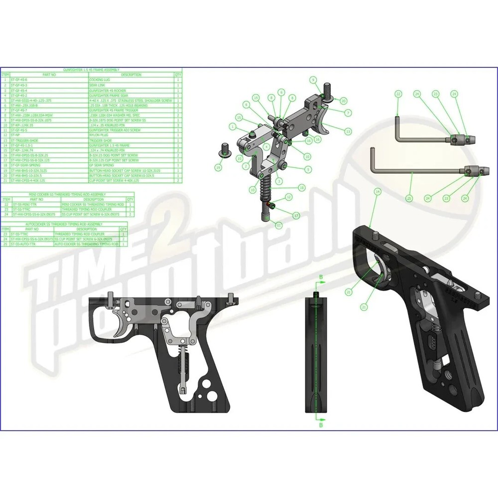 Shocktech Autococker Gunfighter 1.5 Trigger Frame w/ Long Timing Rod - RAW