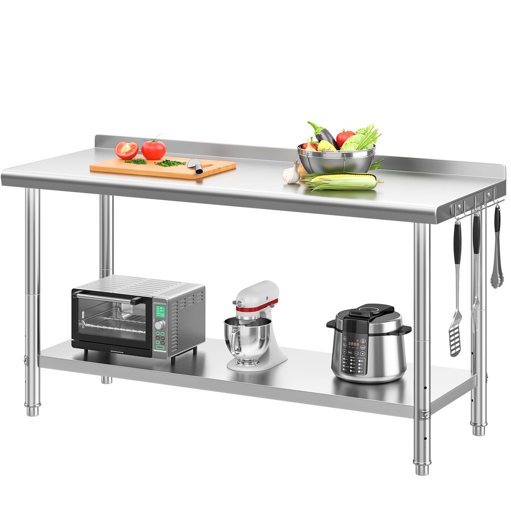 60" x 24" Stainless Steel Table for Prep & Work with Backsplash