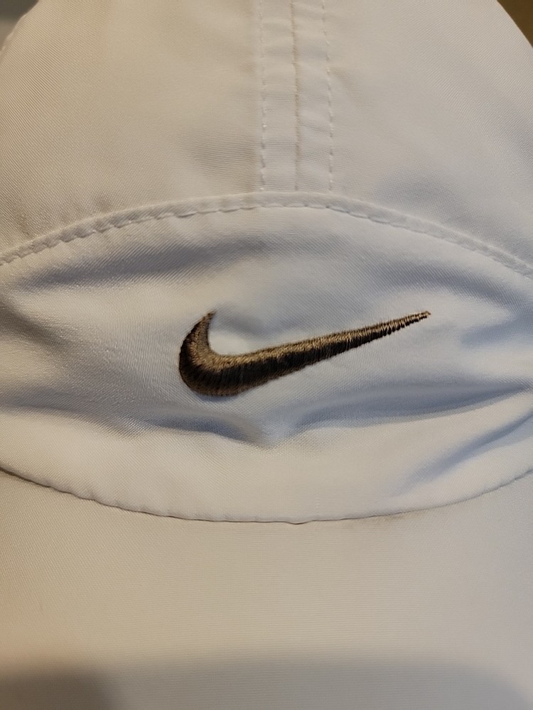 Nike Dri-Fit Featherlight 7 Panel Hat Cap White Adjustable Strap Running Tennis