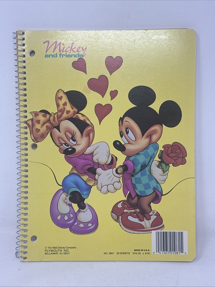 Vintage 1990s Mickey And Minnie Mouse Notepad Spiral Notebook