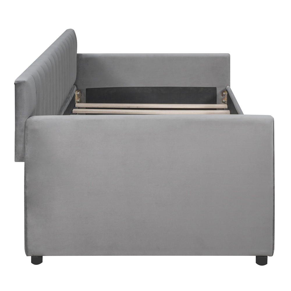 Twin Size Daybed with Drawers Upholstered Bed Frame Sofa Bed w/ Storage Gray US