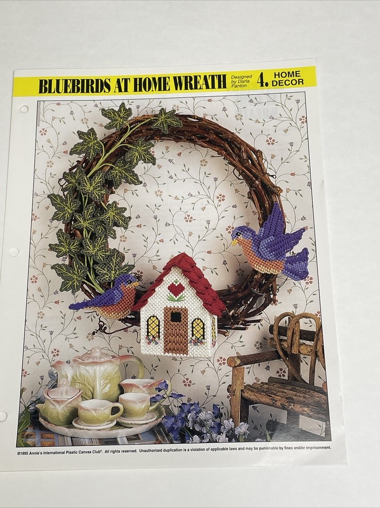 Bluebirds At Home Wreath Annie's Attic Plastic Canvas Pattern