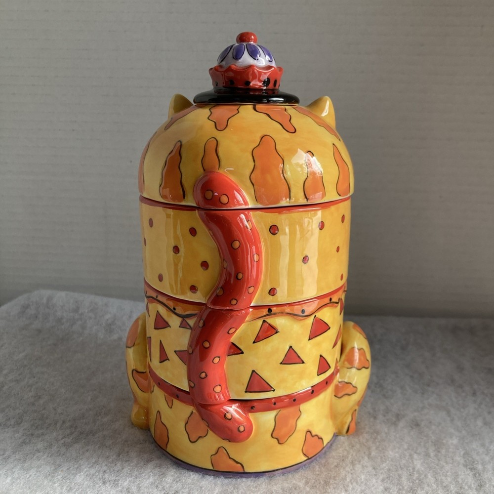 CM Redwine Folk Art Cat Ceramic Stackable spice bowls with lid