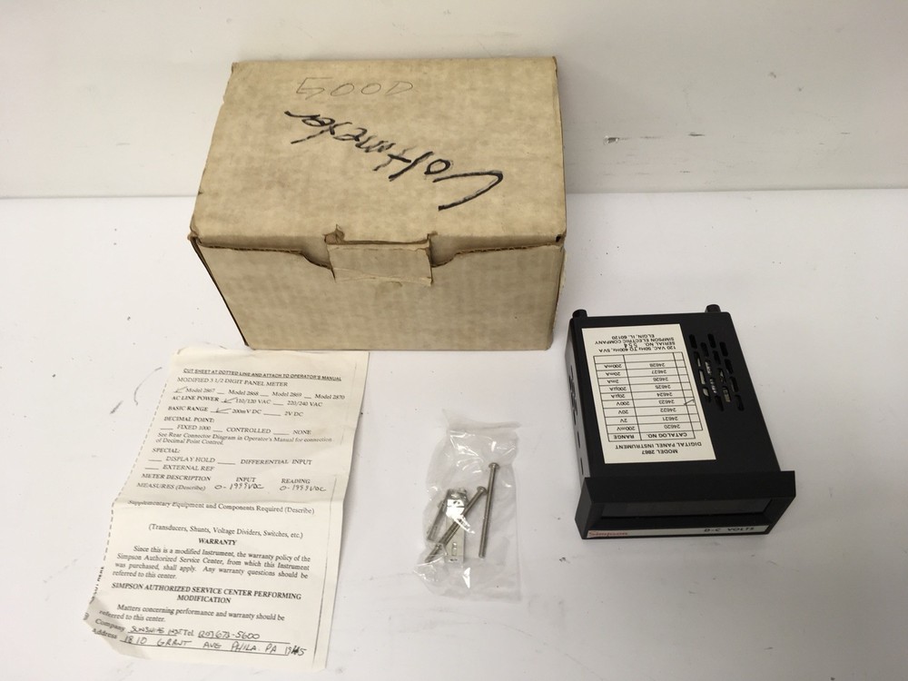 NEW Simpson 2867 DC Volts Digital Panel Meter 0-199.9VDC , 24623