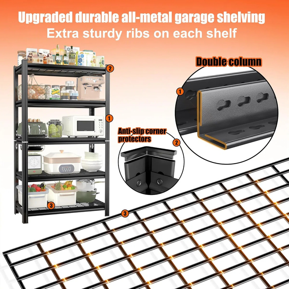 5-Layer Metal Storage Rack, Adjustable Height Storage Rack, 2000 Pound Load