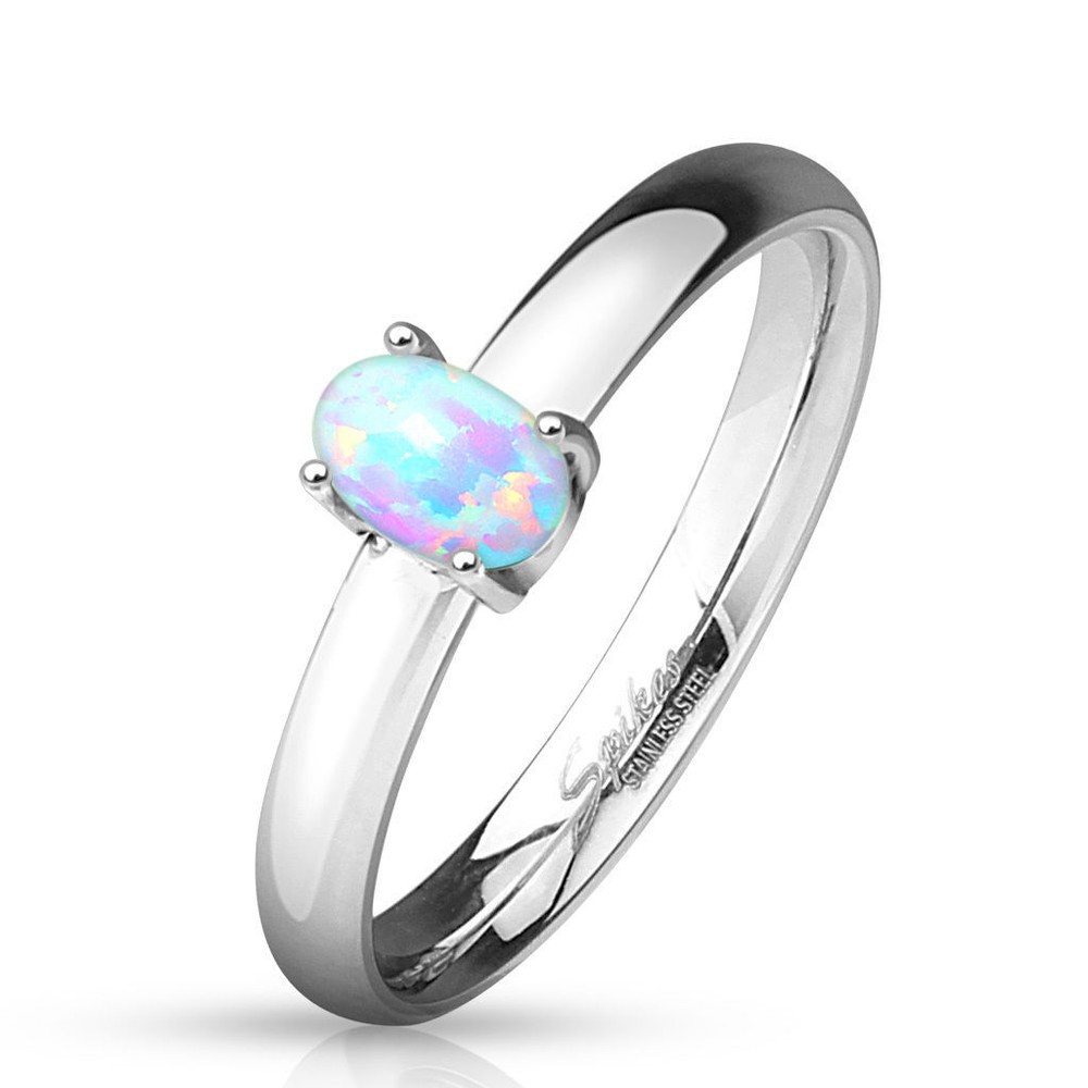 Oval Opal Prong Set Stainless Steel Ring (FL121)