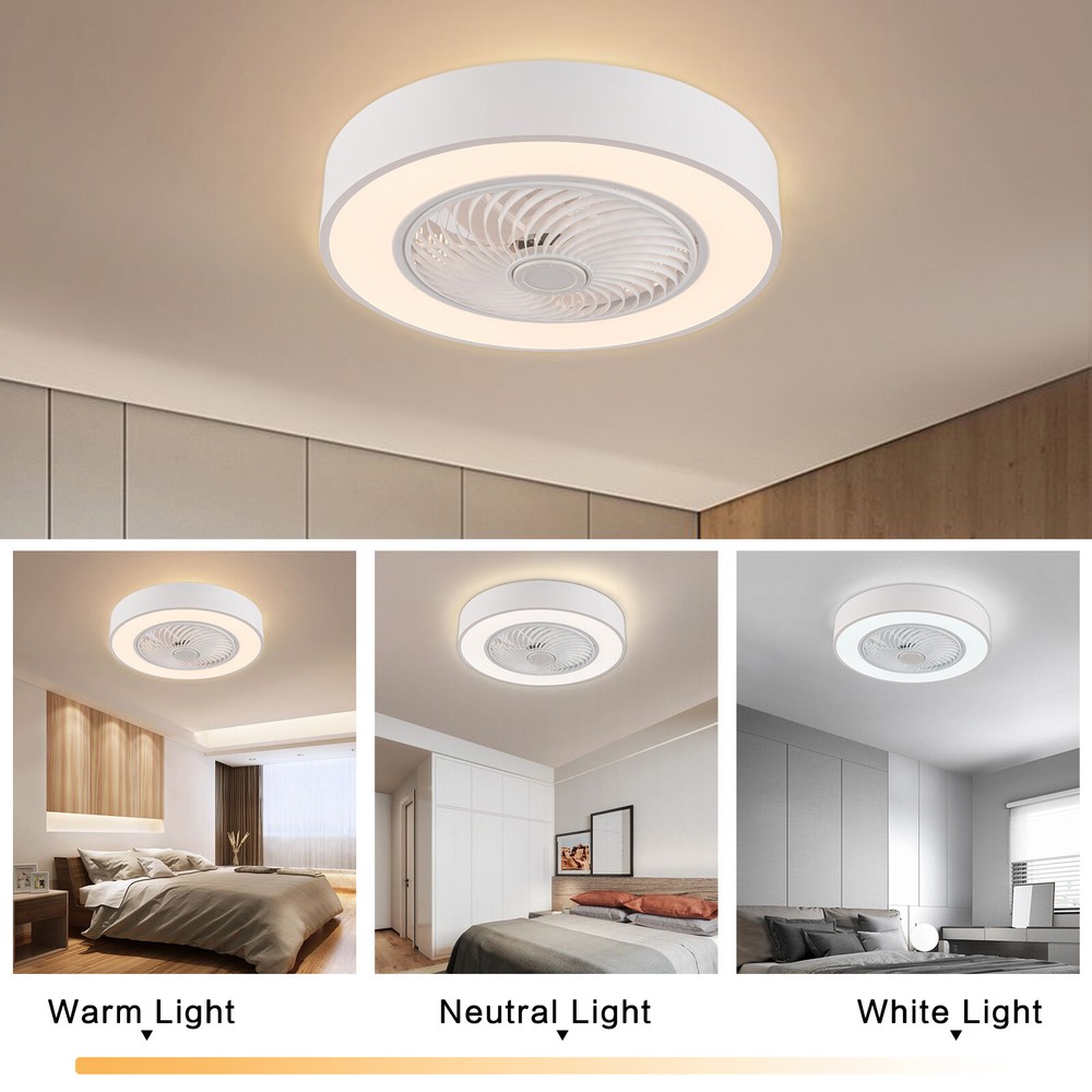 LED Ceiling Fan Light Flush Mounted Dimmable Chandelier Lamp W/ Remote Control