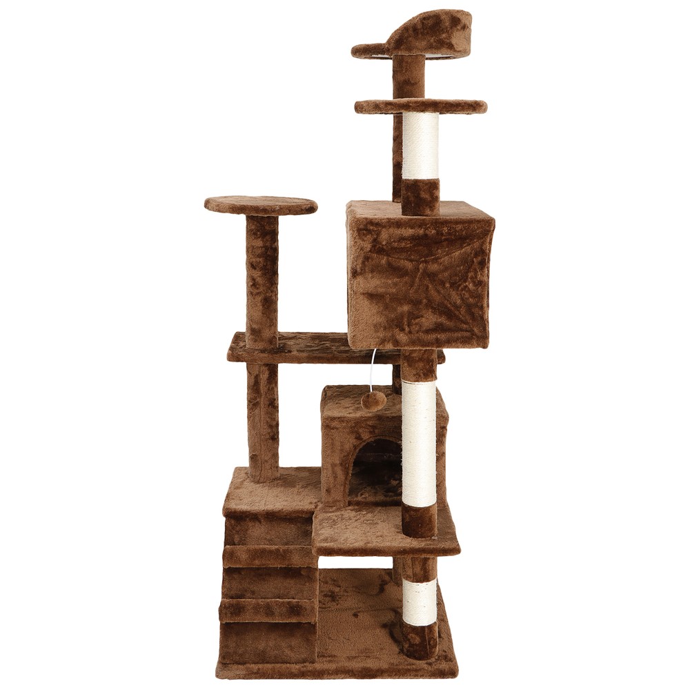 53" Sturdy Cat Tree Tower Activity Center Brown Playing House Condo For Rest