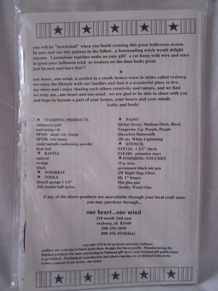 One Heart . . .One Mind . .Bewitched Halloween Screen Pattern ONLY