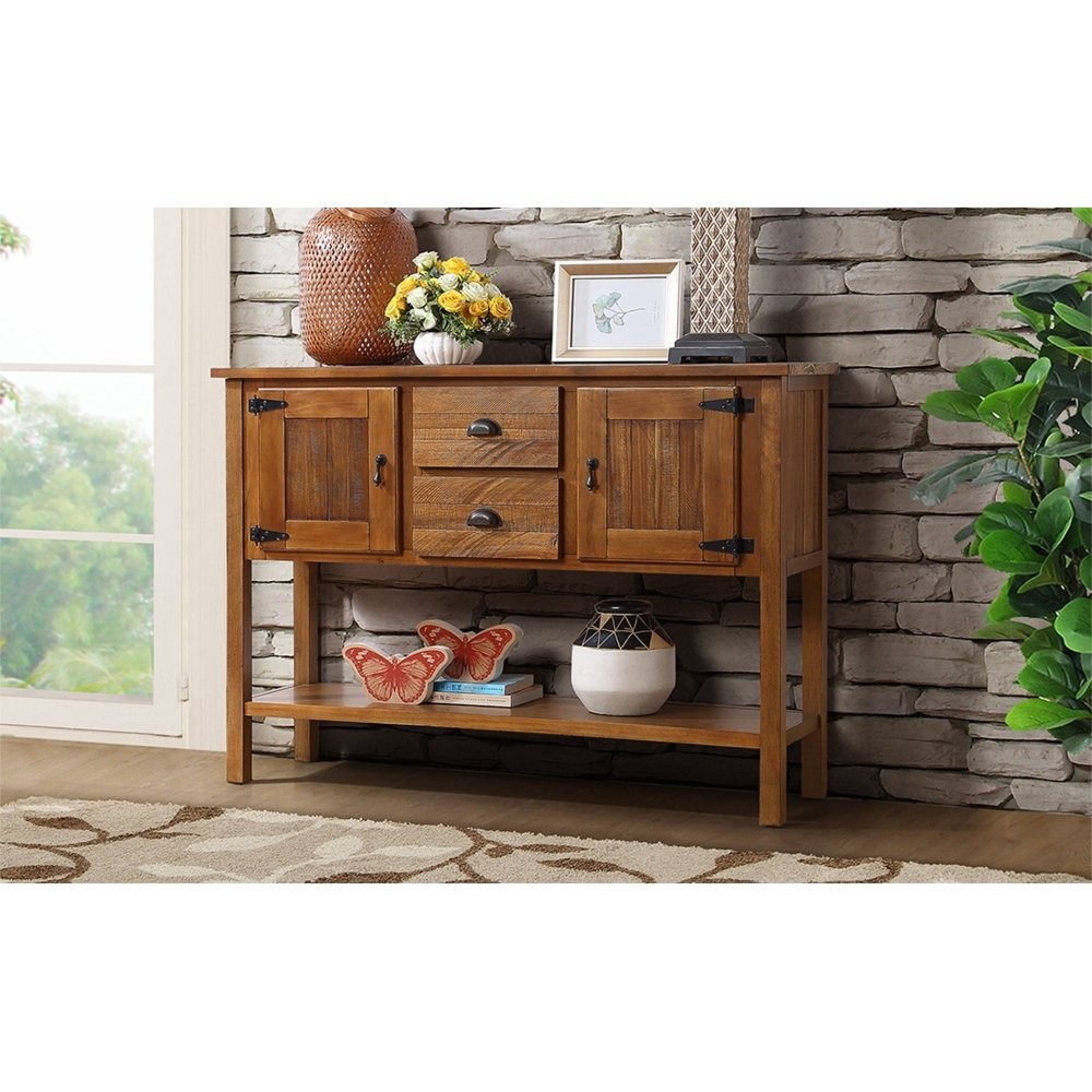 46" Solid Wood Sideboard, 2 Drawers & Cabinets with Bottom Shelf