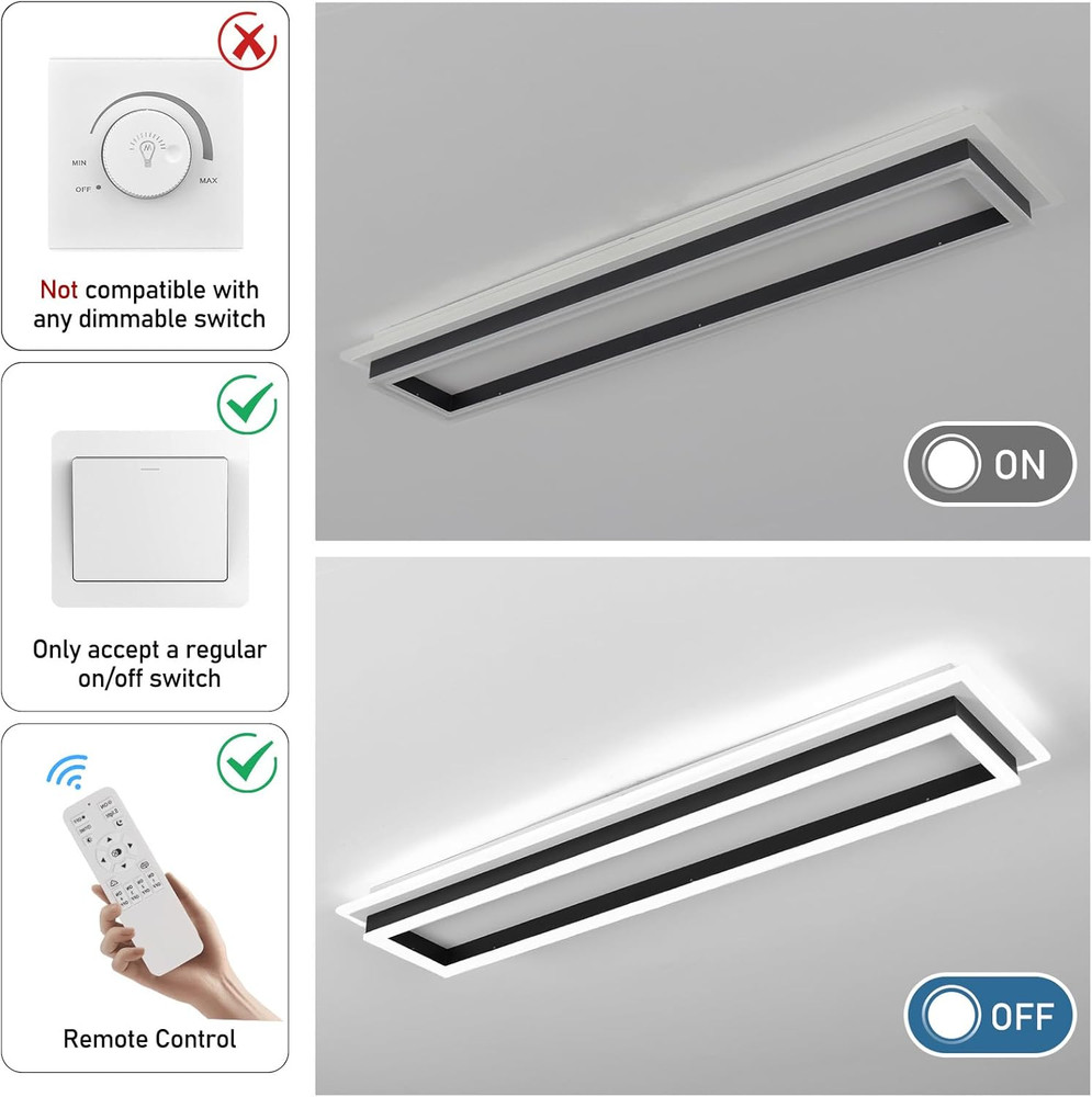Dimmable LED Ceiling Light with Remote - Modern 31.5" Linear Flush Mount