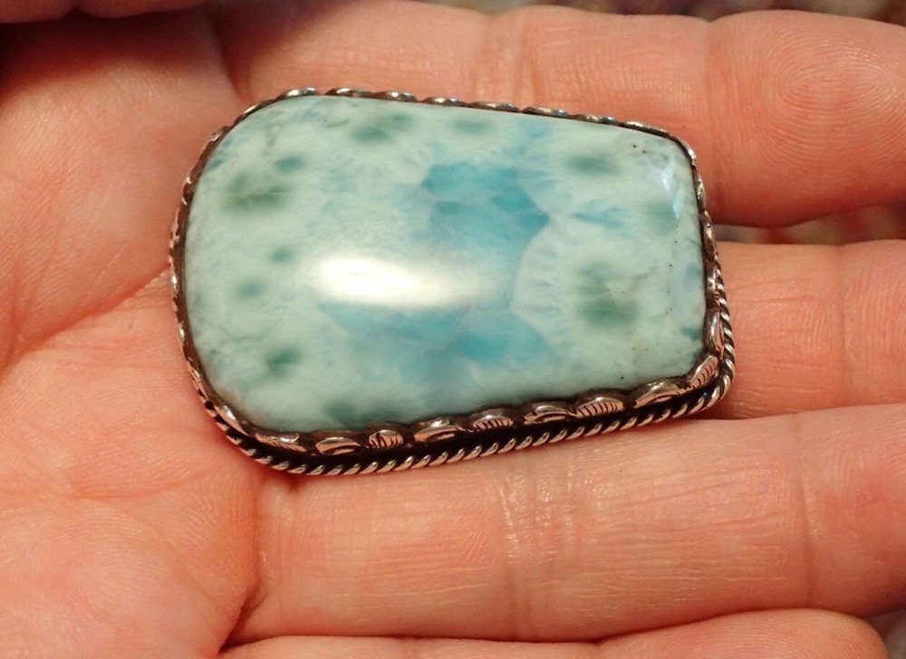 Large Larimar Sterling  Ring Adjustable size