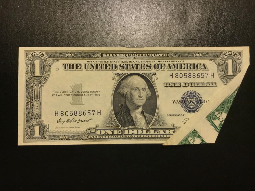 1935 E $1 Fold Over Major Error One Dollar Silver Certificate Uncirculated CU